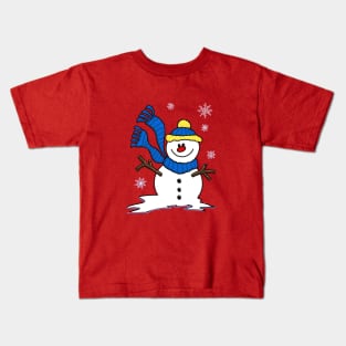 Happy Little Snowman with Snowflakes Kids T-Shirt